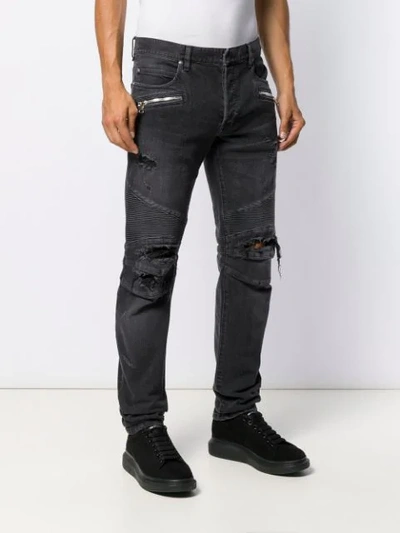 Shop Balmain Ripped Slim-fit Jeans In Black