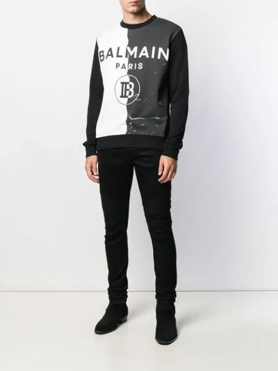 Shop Balmain Two-tone Logo Sweatshirt In Black