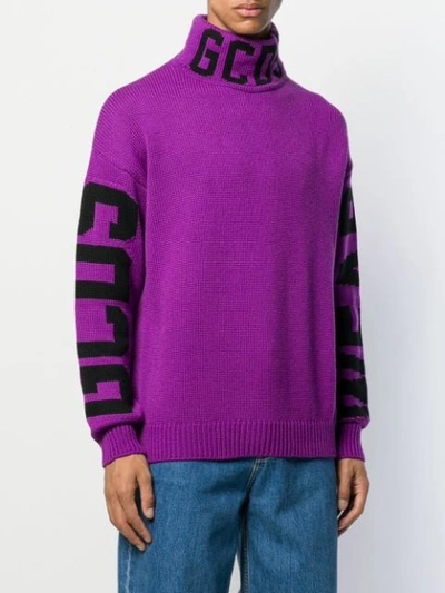Shop Gcds Logo Print Turtleneck Sweater In Purple
