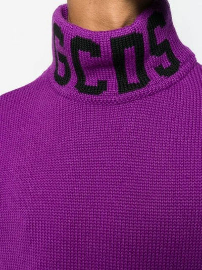Shop Gcds Logo Print Turtleneck Sweater In Purple
