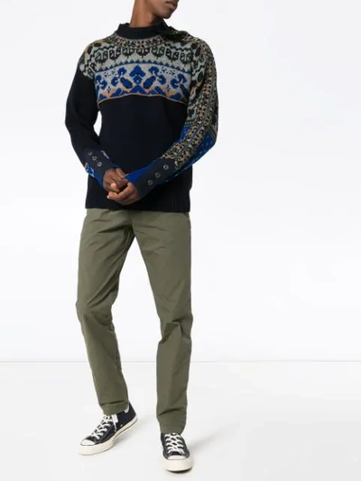 Shop Sacai Intarsia-knit Sweater In Blue
