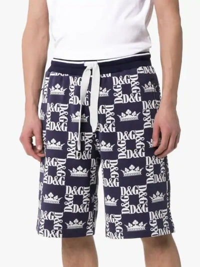 Shop Dolce & Gabbana Crown Logo Print Shorts In Blue