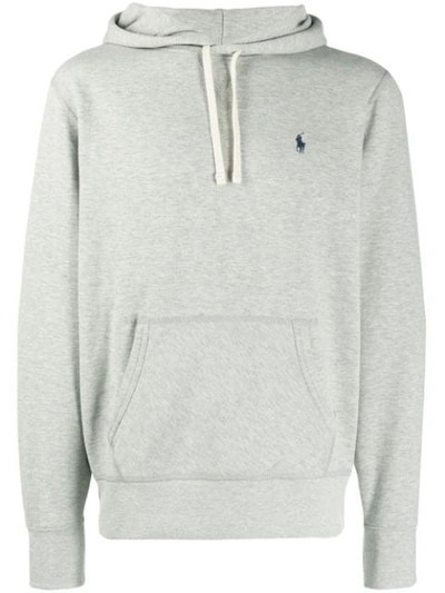 Shop Polo Ralph Lauren Embroidered Logo Hoodie In Grey