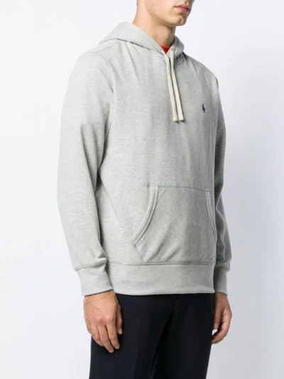 Shop Polo Ralph Lauren Embroidered Logo Hoodie In Grey