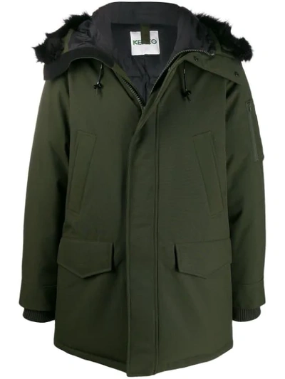 Shop Kenzo Padded Parka Coat In Green