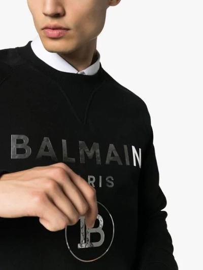 Shop Balmain Logo Print Cotton Sweatshirt In Black