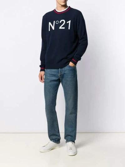 Shop N°21 Logo Intarsia Jumper In Blue