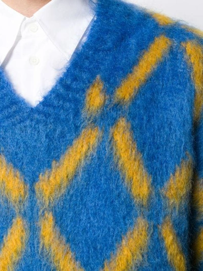 MARNI V领图案毛衣 - 蓝色