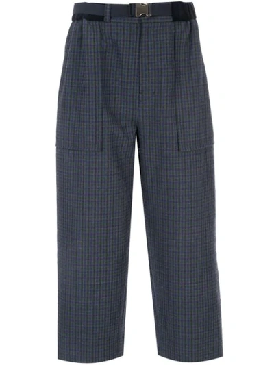 Shop Sacai Checked Cropped Trousers In Grey