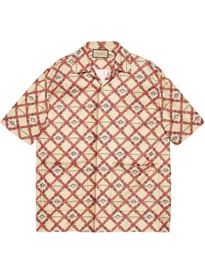 Shop Gucci Oversized Bowling Print Shirt In Neutrals