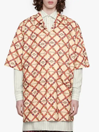 Shop Gucci Oversized Bowling Print Shirt In Neutrals