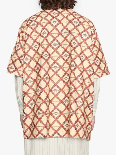 Shop Gucci Oversized Bowling Print Shirt In Neutrals