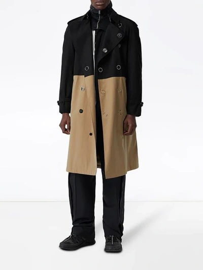 Shop Burberry Two-tone Gabardine Trench Coat In Black