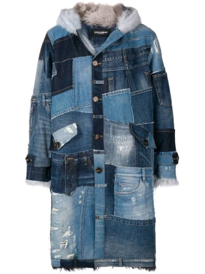 Shop Dolce & Gabbana Patchwork Denim Coat In Blue