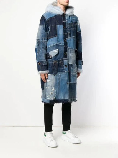 Shop Dolce & Gabbana Patchwork Denim Coat In Blue