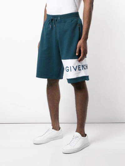 Shop Givenchy Logo Embroidered Track Shorts In Blue