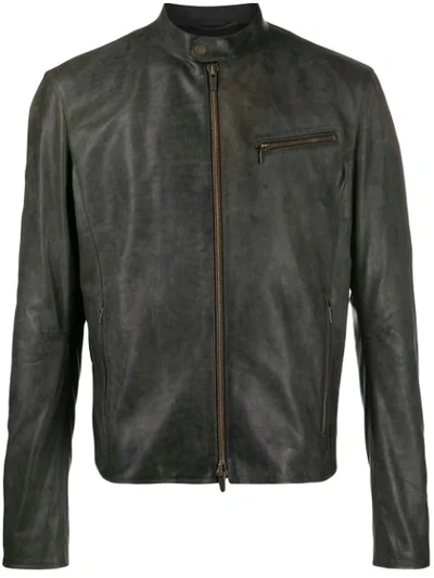 Shop Ajmone Distressed Slim-cut Jacket In Grey