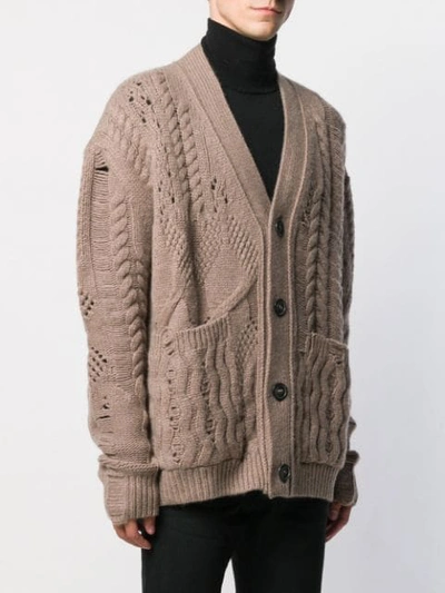 Shop Amiri Cable Knit Cardigan In Neutrals