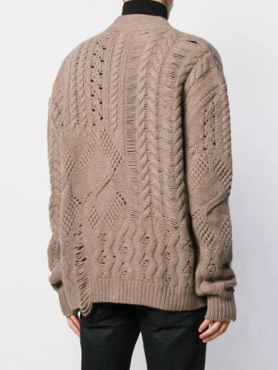 Shop Amiri Cable Knit Cardigan In Neutrals