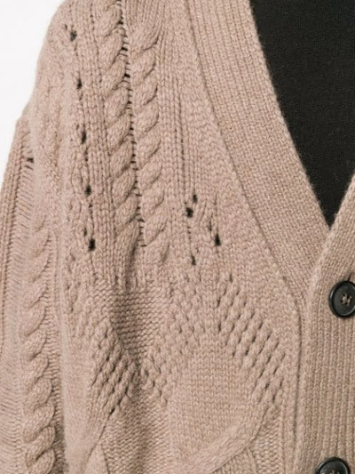 Shop Amiri Cable Knit Cardigan In Neutrals