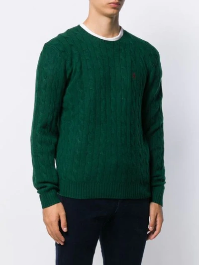 Shop Polo Ralph Lauren Cable Knit Logo Embroidered Jumper In Green