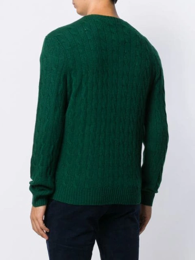 Shop Polo Ralph Lauren Cable Knit Logo Embroidered Jumper In Green