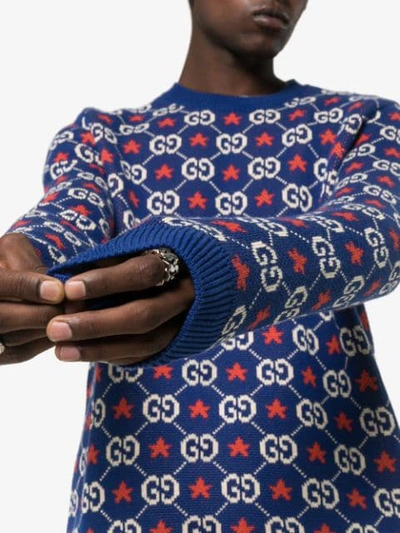 Shop Gucci Gg Star Logo Sweater In Blue