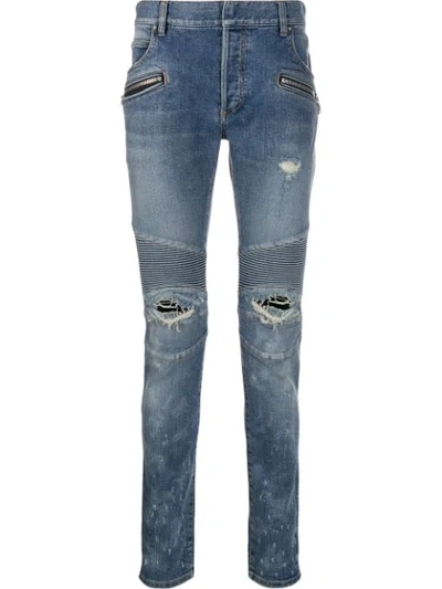 Shop Balmain Biker-jeans Mit Schmalem Bein In Blue