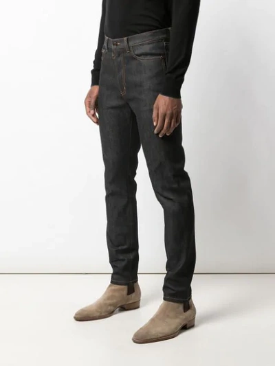 Shop Saint Laurent Straight Leg Slim Fit Denim Jeans In Blue