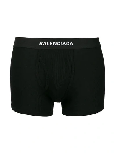 Shop Balenciaga Ribbed Logo Boxers Set In Black