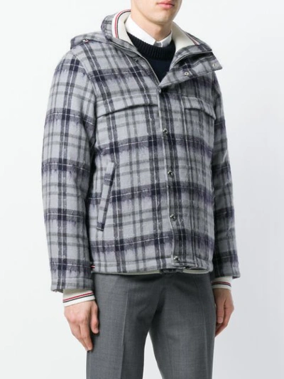 Shop Thom Browne Tartan Down-filled Hairy Mohair Tech Jacket - Grey