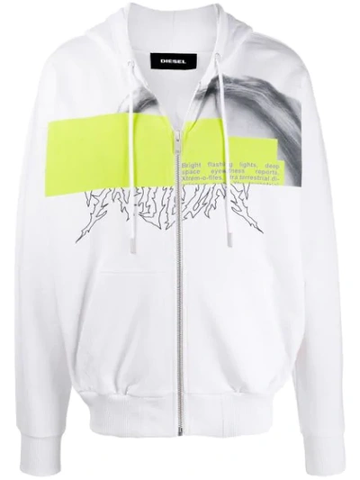 Shop Diesel Zip-up Hoodie With Censored Photo Print In White