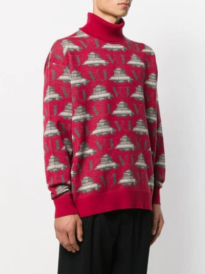 Shop Undercover Turtle-neck Embroidered Sweater In Red