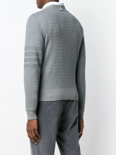 Shop Thom Browne Striped Sleeve Cable Knit Jumper In Grey