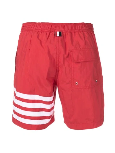 THOM BROWNE 4 条纹防水短裤 - 红色