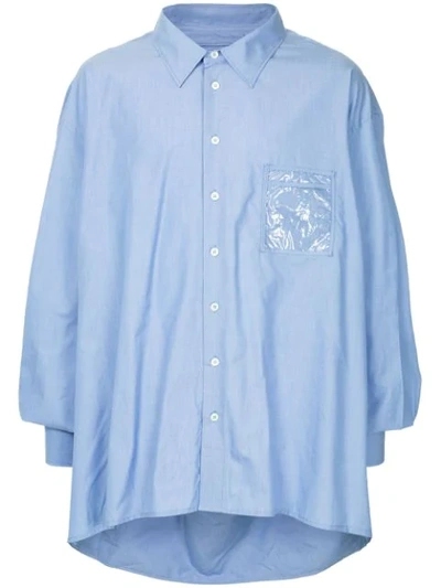 Shop Hed Mayner Hooded Loose Shirt In Blue