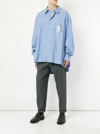 Shop Hed Mayner Hooded Loose Shirt In Blue