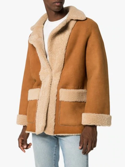 Shop Duo Graphic Printed Shearling Jacket In Beige