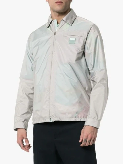 Shop Prada Zip Up Technical Jacket In F0dxn Acciaio + Nube