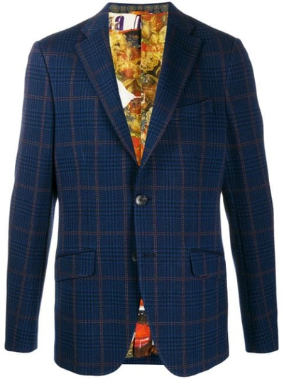 ETRO CHECKED SINGLE-BREASTED BLAZER - 蓝色