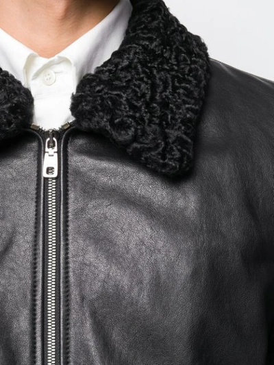 Shop Dolce & Gabbana Fur Collar Zip-up Biker Jacket In Black