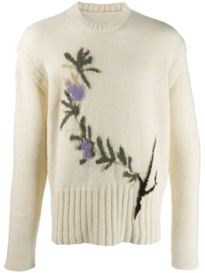 Shop Jacquemus Intarsia Knit Floral Jumper In White