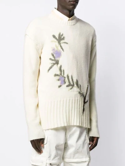 Shop Jacquemus Intarsia Knit Floral Jumper In White