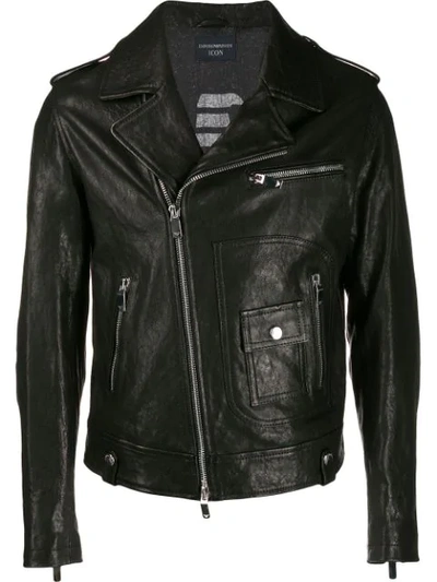 Shop Emporio Armani Classic Biker Jacket In Brown ,metallic