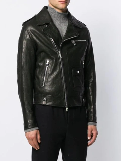 Shop Emporio Armani Classic Biker Jacket In Brown ,metallic