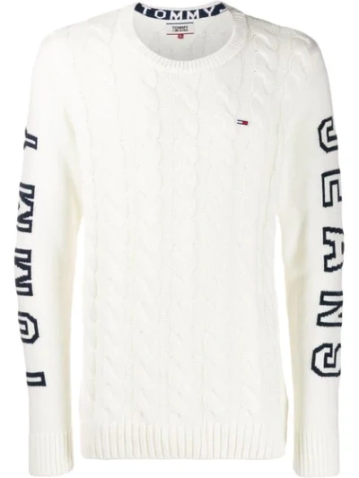 Shop Tommy Jeans Panelled Cable-knit Jumper In White