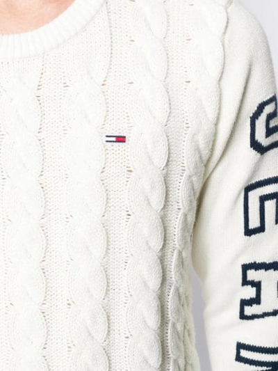 Shop Tommy Jeans Panelled Cable-knit Jumper In White