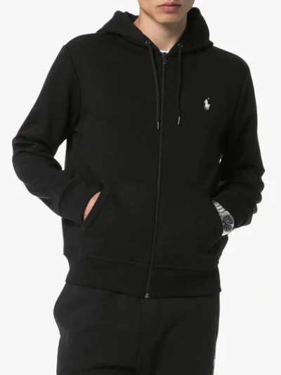 Shop Polo Ralph Lauren Zipped Logo Hoodie In Black