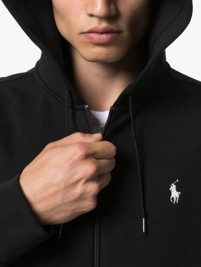 Shop Polo Ralph Lauren Zipped Logo Hoodie In Black