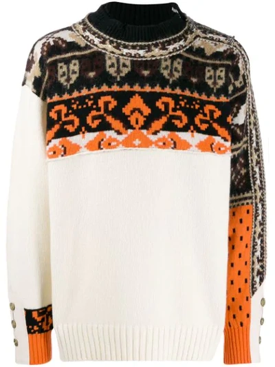 Shop Sacai Intarsia Knit Jumper In White